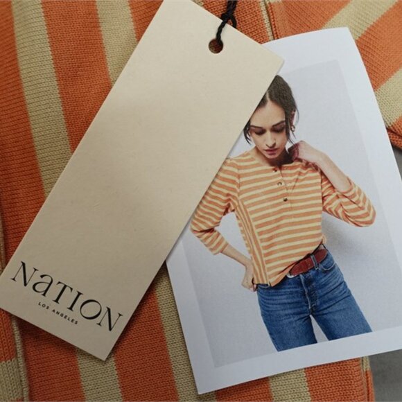 Nation Los Angeles NWT Women's Caramel Prato Stripe JANNEY Henley, Size Medium - Picture 7 of 7
